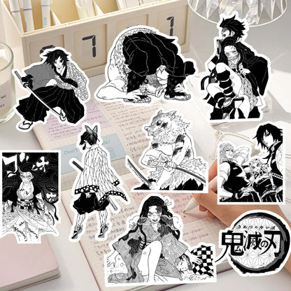 10/65pcs Anime Demon Slayer Black and White Stickers DIY Bike Travel Luggage Laptop Graffiti Cool Cartoon Kamado Nezuko Sticker