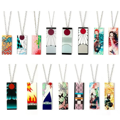 Japanese Anime Demon Slayer Necklace Kamado Tanjiro Pendant Acrylic Accessories Wholesale Cosplay Jewelry Gift for Fans