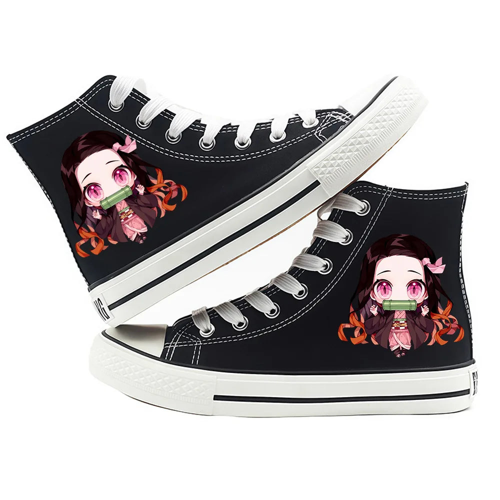 Anime Demon Slayer Canvas Shoes Casual Shoes High Top Sneaker Boys Girls Studebts Kawaii Hand-Painted Anime Shoes Birthday Gift