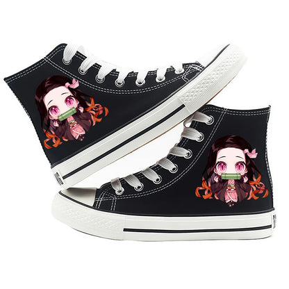 Anime Demon Slayer Canvas Shoes Casual Shoes High Top Sneaker Boys Girls Studebts Kawaii Hand-Painted Anime Shoes Birthday Gift