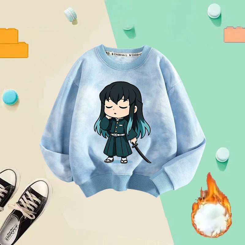 Demon Slayer Children Tie-dyed Sweatshirts Giyu Tomioka Nezuko Boy Girl Hoodie Anime Cute Pullover Fashion Tops Autumn Clothing