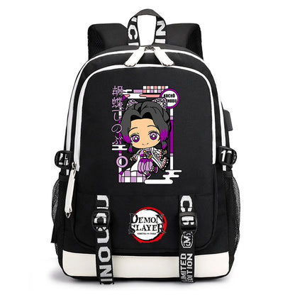 Demon Slayer Anime Print Student Backpack USB Charging Port Lightweight School Bag for Boys Girls