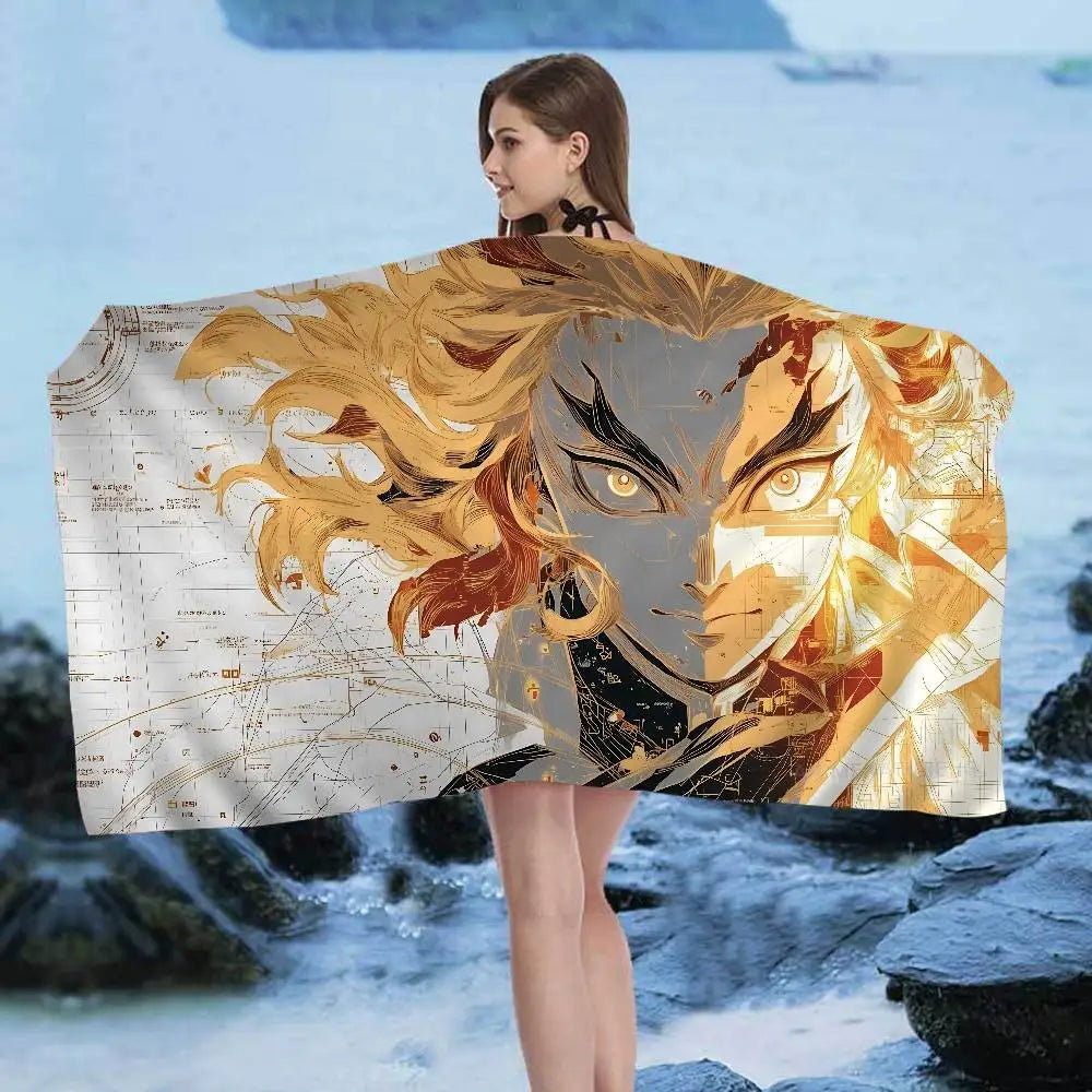 Anime D-DemonS Slayer Microfiber Blanket Quick Drying Beach Towels Oversized Printing Super Absorbent Pool Towel Blanket