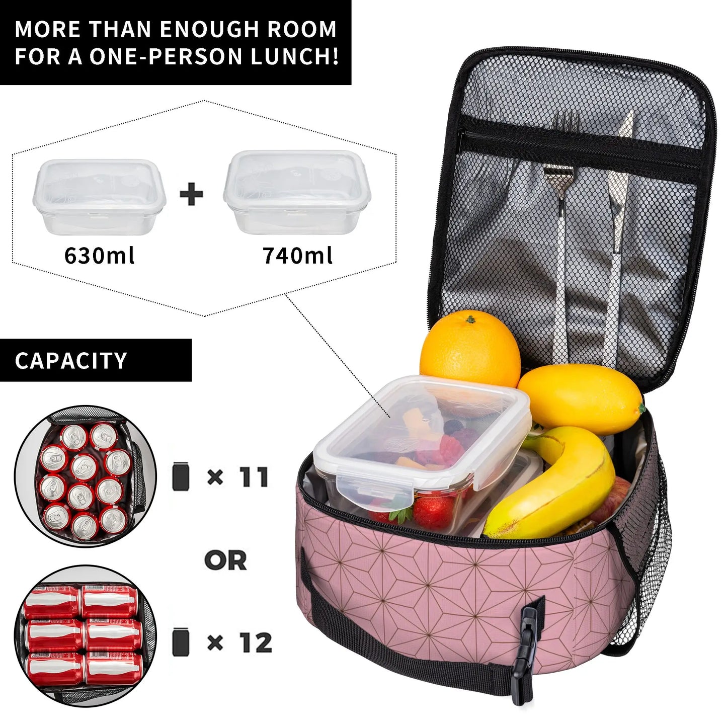 1 Piece Portable Lunch Container Nezuko Cloths  Zipper Closure Durable Pocket Demon Slayer Anime  For Lunch Lunch Box Bag