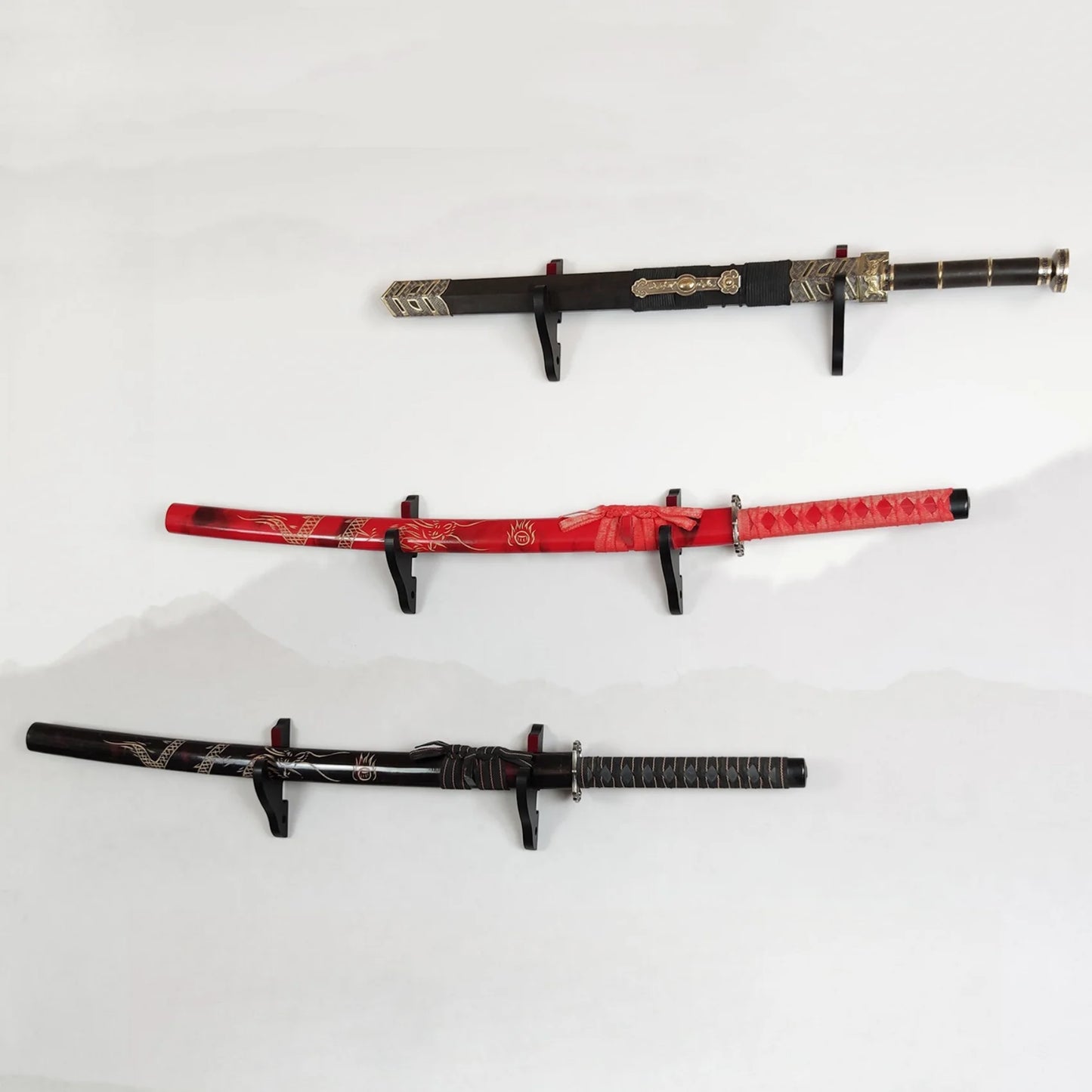 3-layers Wall Katana Shelf Support Holder Wooden Real Japanese Katana Samurai Sabre Sword Storage Rack Knife Display Organizer