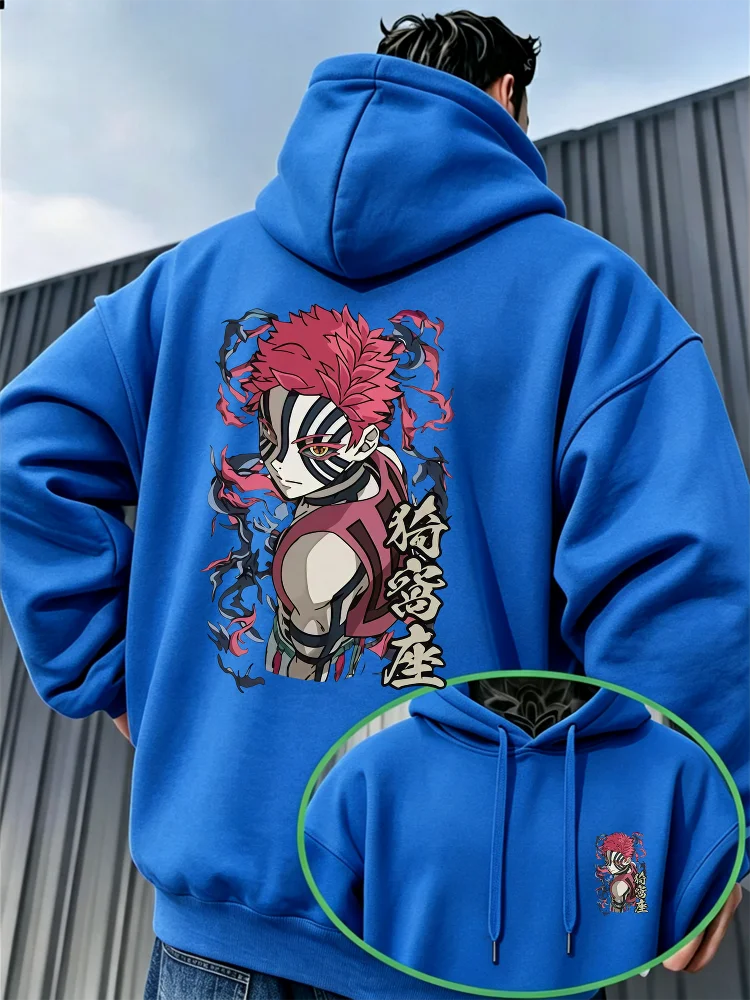 Bandai Demon Slayer Akaza Men's Hoodie High Quality Soft Thick Fleece Pullover Sweatshirt Warm Casual Autumn Winter Style