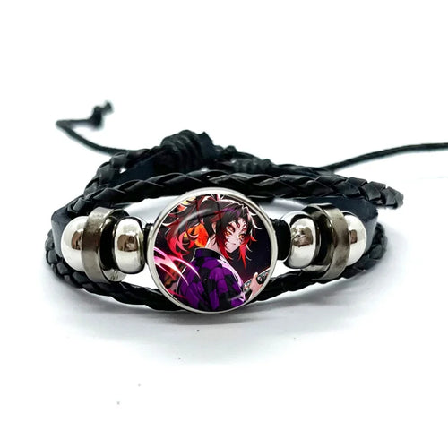 Kokushibo Anime Figure Leather Bracelets Cosplay Eyes Cartoon Horror Multilayer Braided Bracelets Bangles Handmade Jewelry Gifts