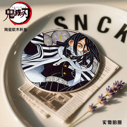 Demon Slayer Coaster Fans Round Ceramic Cork High Temperature Resistant Coaster Tsuyuri Kanao Kamado Tanjirou Kamado Nezuko Gift