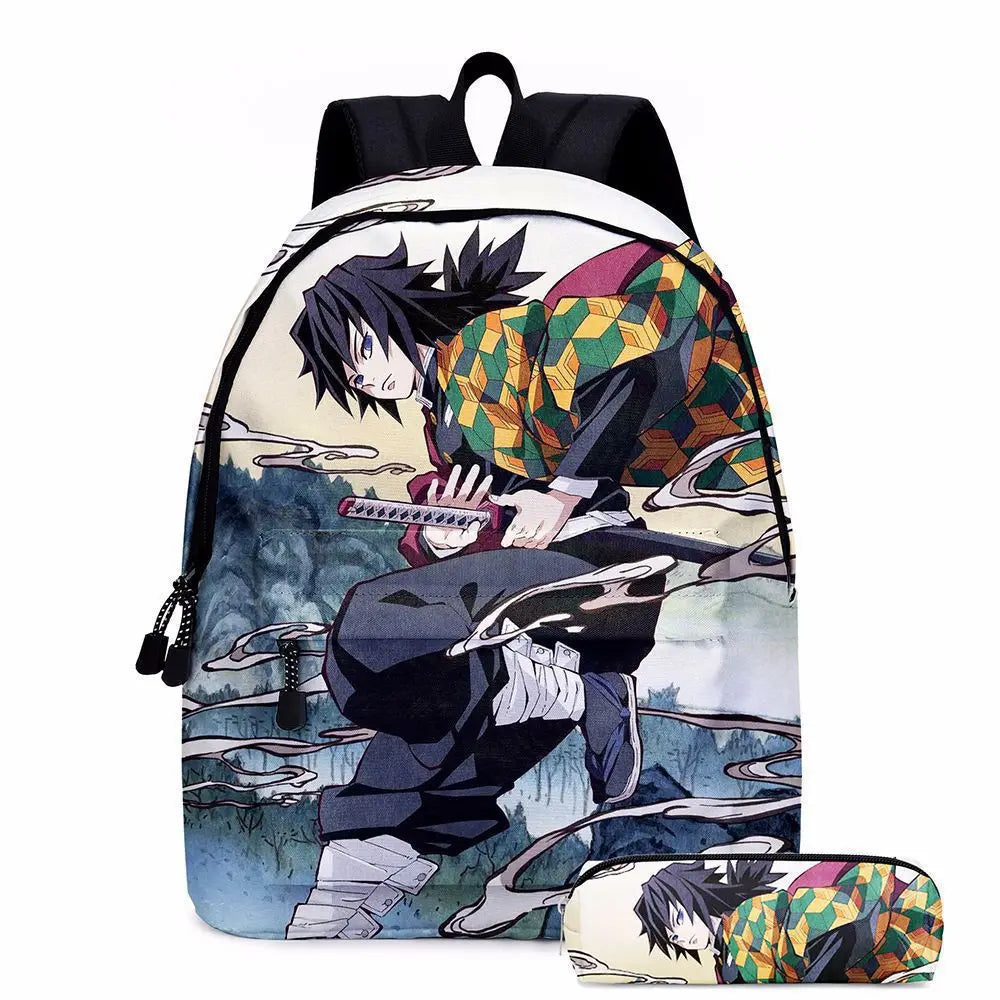 Anime Demon Slayer Series Tanjirou Nezuko Zenitsu Kochou Shinobu Backpack School Bag School Bag Student Pen Case Set Cute Gift