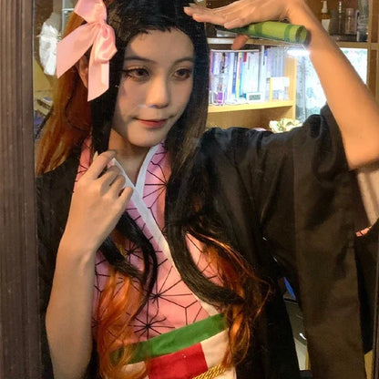 Anime Kamado Nezuko Cosplay Costume   Costumes Kimono Haori Wig Clogs Suit For Adult Children Hallow