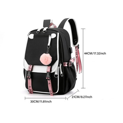 Anime Kamado Nezuko Print Backpacks Women Girls USB Charging Bags Large Capacity Children Teeneger Schoolbags Travel Bagpacks