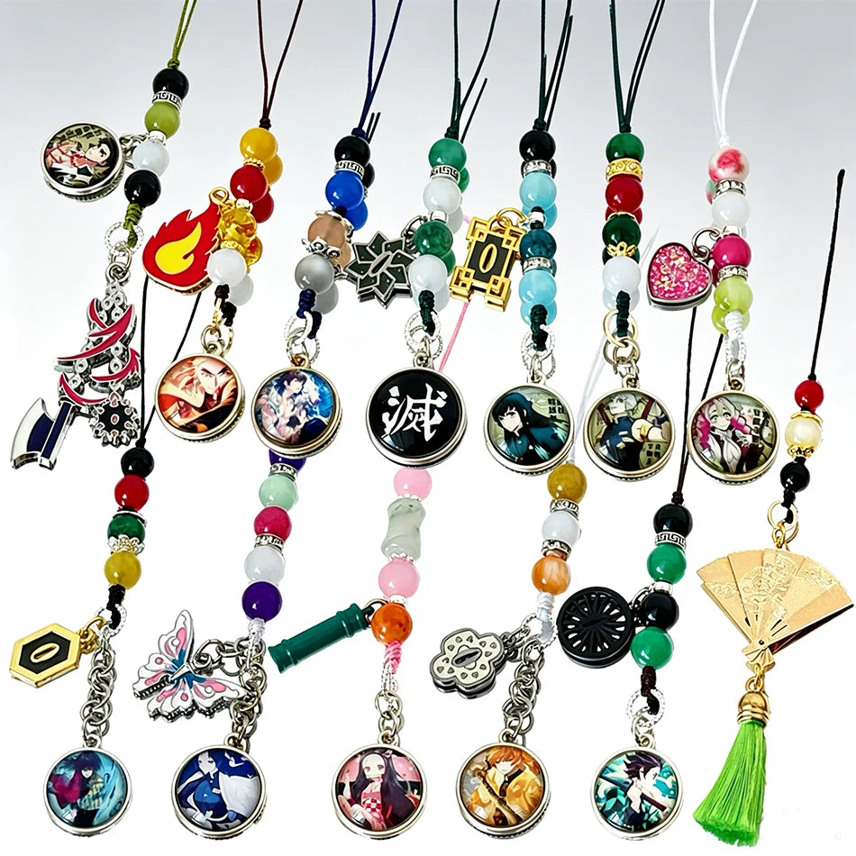 Anime Demon Slayer Periphery Hand Rope Tanjiro Kamado Giyu Tomioka Kyojuro Rengoku 15 styles Keychain Decorations Christmas Gift