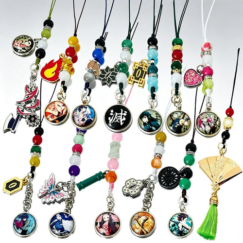 Anime Demon Slayer Periphery Hand Rope Tanjiro Kamado Giyu Tomioka Kyojuro Rengoku 15 styles Keychain Decorations Christmas Gift