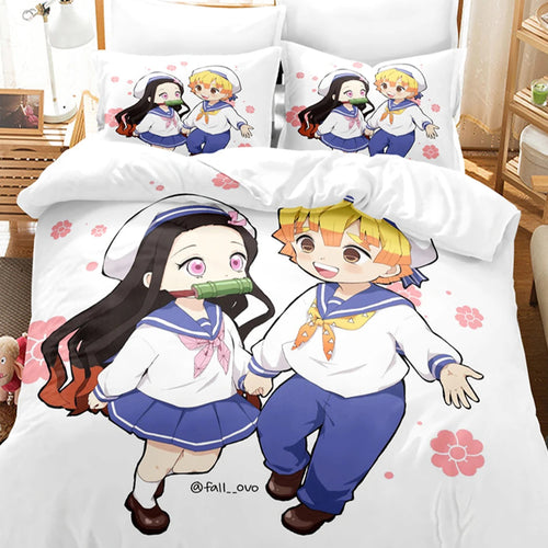 Parure de lit Nezuko et Zenitsu Demon Slayer - Chibi