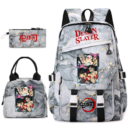 Demon Slayer Anime Backpack Set for Girls Demon Slayer 3Pcs School Bag Lunch Kit Pouch