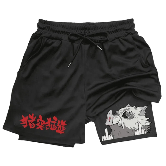 Short Demon Slayer au motif d'Inosuke Hashibira et son masque de sanglier