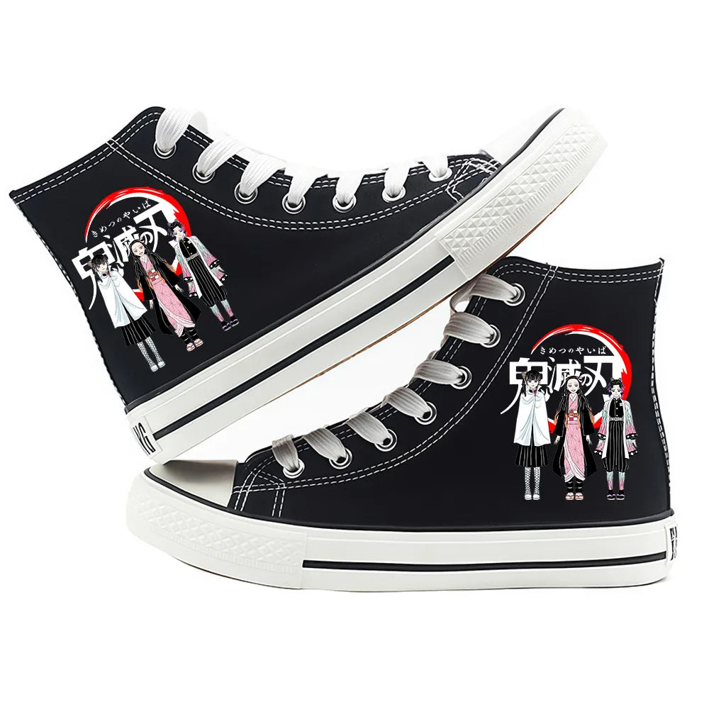 Anime Demon Slayer Canvas Shoes Casual Shoes High Top Sneaker Boys Girls Studebts Kawaii Hand-Painted Anime Shoes Birthday Gift