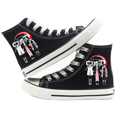 Anime Demon Slayer Canvas Shoes Casual Shoes High Top Sneaker Boys Girls Studebts Kawaii Hand-Painted Anime Shoes Birthday Gift