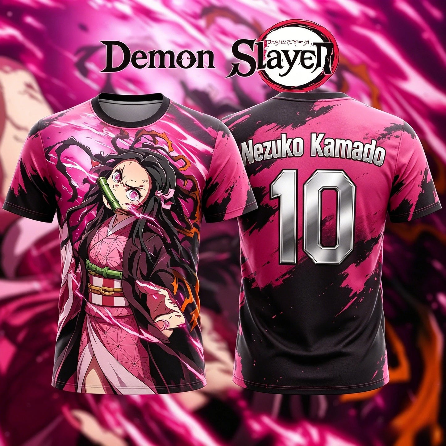 2026 Summer New Adult Men's Demon Slayer NO.10 7 Nezuko Kamado 3D Printed Anime Football Jersey T-Shirt Kids Special Jersey Y2k