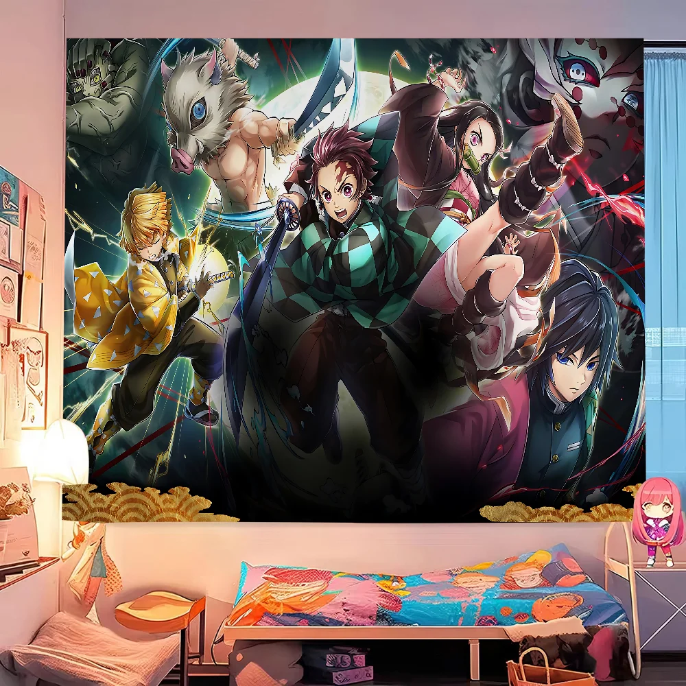 Anime Demon Slayer Colorful Tapestry Wall Hanging Bohemian Wall Tapestries Mandala Wall Art Decor