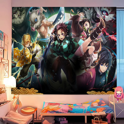 Anime Demon Slayer Colorful Tapestry Wall Hanging Bohemian Wall Tapestries Mandala Wall Art Decor