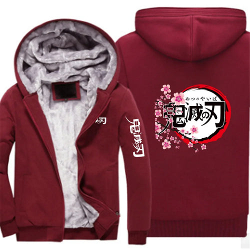 Anime Demon Slayer 2025 New Men Zip Up Hoodies Casual Fleece Sweatshirt Half Dome Full Zip Hooded Thicken Warm Coat Jacket