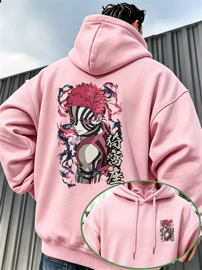 Bandai Demon Slayer Akaza Men's Hoodie High Quality Soft Thick Fleece Pullover Sweatshirt Warm Casual Autumn Winter Style