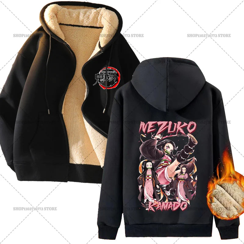 Fashion Clothes Anime Kimetsus No Yaibas Print Sweatshirt Men Women Demons Slayers Winter Loose Fleece Zipper Coat Hoodies Gift