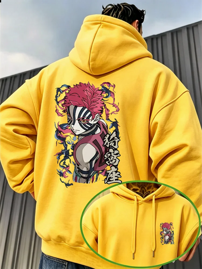Bandai Demon Slayer Akaza Men's Hoodie High Quality Soft Thick Fleece Pullover Sweatshirt Warm Casual Autumn Winter Style