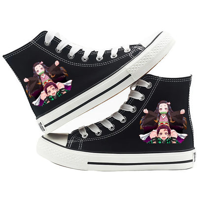 Anime Demon Slayer Canvas Shoes Casual Shoes High Top Sneaker Boys Girls Studebts Kawaii Hand-Painted Anime Shoes Birthday Gift