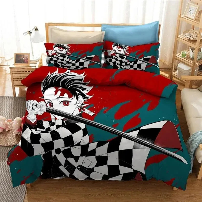 3D Demon Slayer Bedding Set All Season Duvet Cover Set Bedspread Pillowcase King Queen Full Single Size Bed Linen Boys Teen Gift