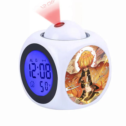 Demon Slayer Tanjiro Projection Alarm Clock Led Night Light Silent Non-Ticking Digital Time Display for Kids Bedroom