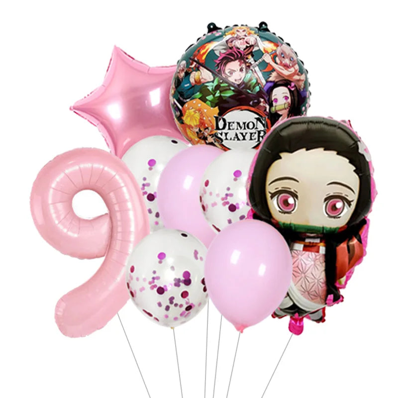 Demon Slayer Theme Tanjiro Kamado Theme Foil Balloons Set Latex Balloon Kids Birthday Party Decoration Number Balloon Globos