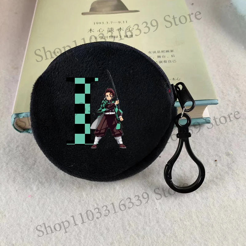 Demon Slayer Coin Purse Anime Figure Tanjiro Letters A-Z Wallet Key Earphones Storage Pouch Round Mini Zero Wallet Merchandise