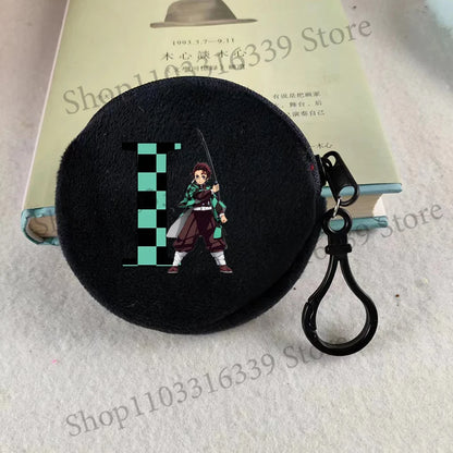 Demon Slayer Coin Purse Anime Figure Tanjiro Letters A-Z Wallet Key Earphones Storage Pouch Round Mini Zero Wallet Merchandise