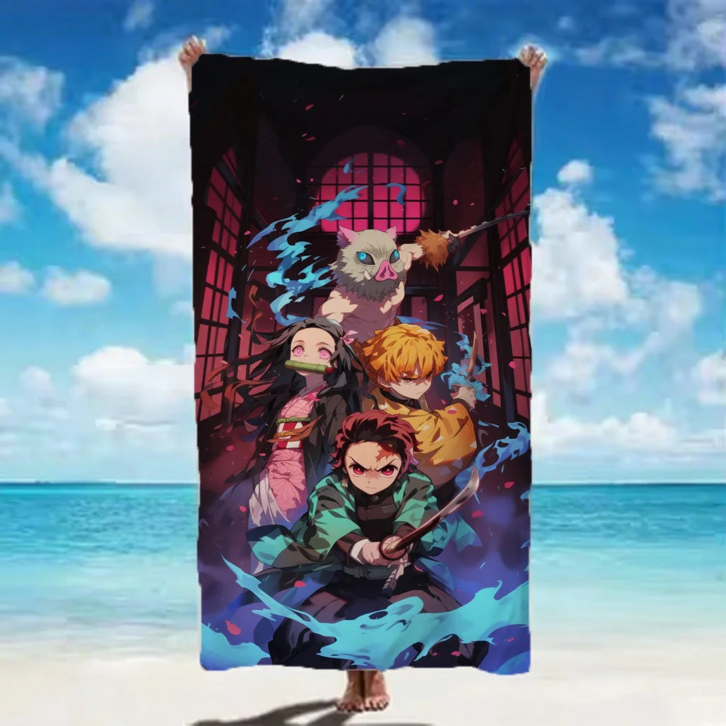 Demon Slayer 2026 Beach Towel soft quick dry microfiber with classic anime character print for beach camping and daily home use
