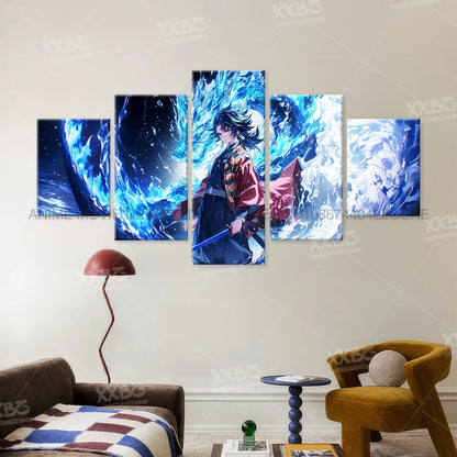 5Pcs Anime Wall Art Canvas Painting Picture Print Home Decor Demon Slayer Iguro Obanai Character Posters Room Frameless Mural