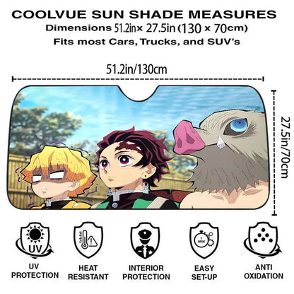 I-Inosukes Zenitsus T-Tanjiros Car SunShade Windshield Cover UV Protection Auto Visor Accessories For Cars