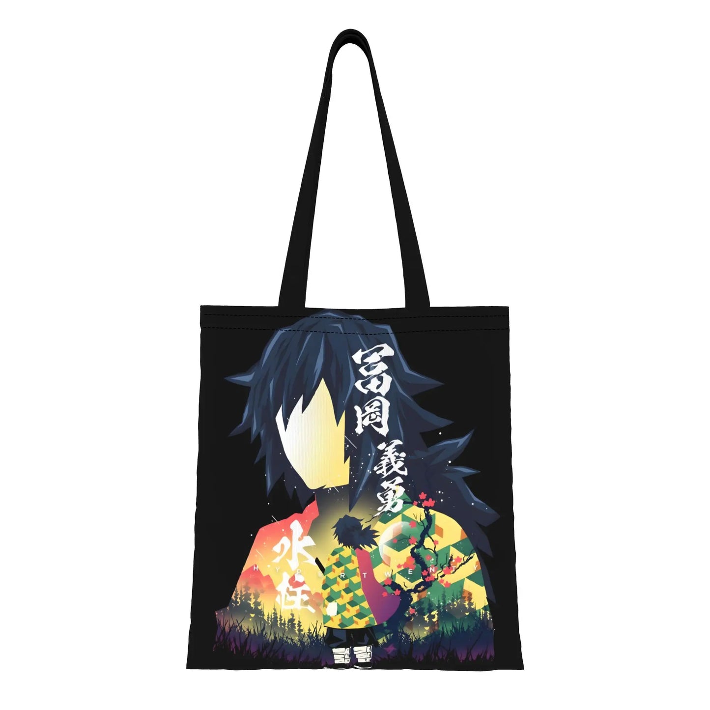 1PC Large Capacity Akaza's Eyes Demon Slayer Canvas Tote Bag Foldable Chic Pattern No Closed Design