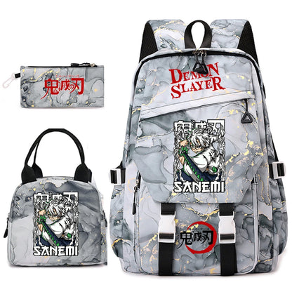 Demon Slayer Anime Backpack Set for Girls Demon Slayer 3Pcs School Bag Lunch Kit Pouch