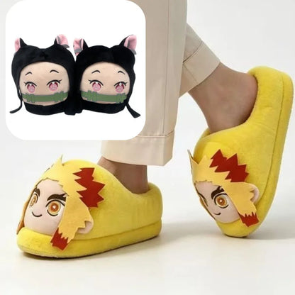 Anime Demon Slayer Plush Slippers Kamado Nezuko Cute Cotton Floor Slippers Tanjirou Rengoku Kyoujurou Nonslip Home Shoes Gifts