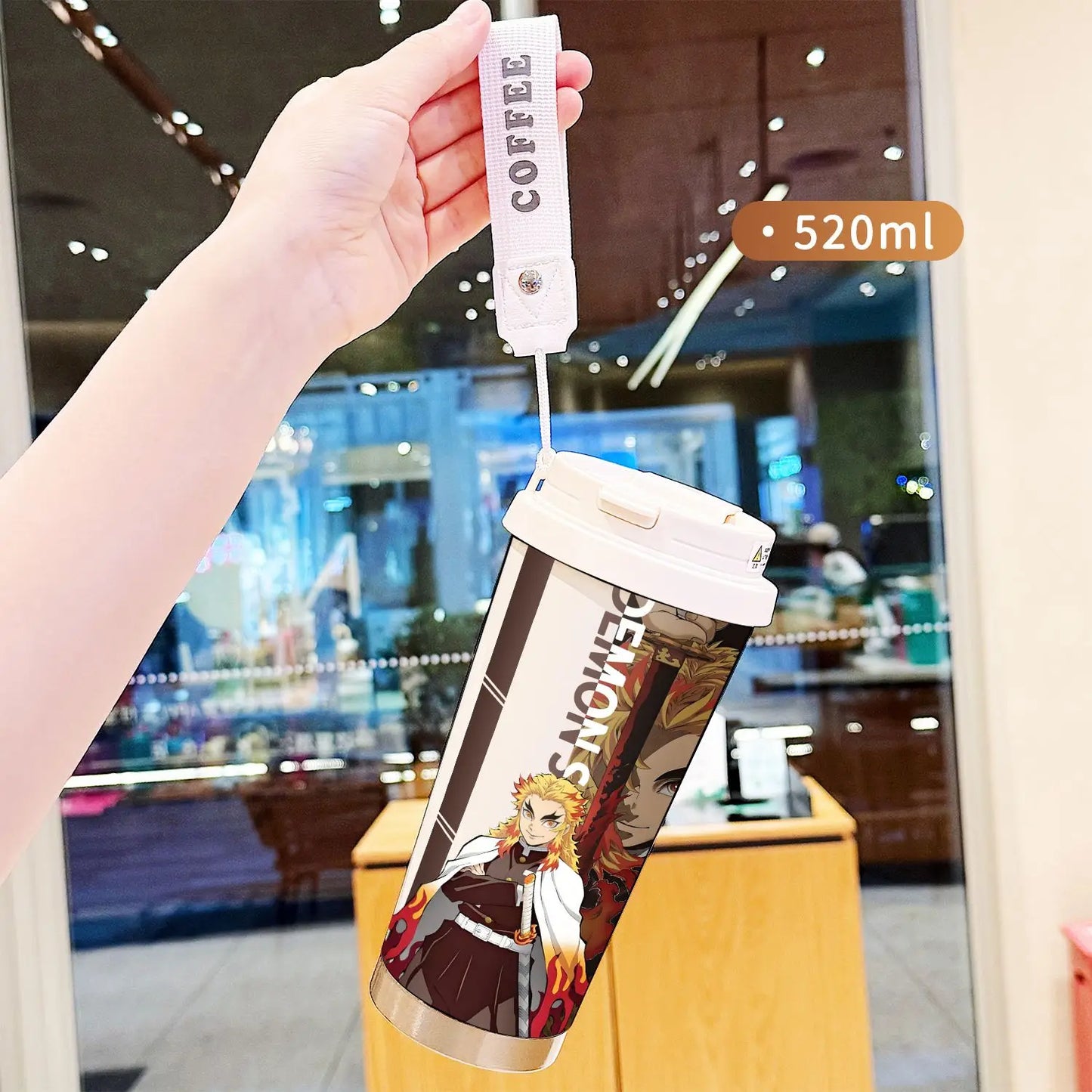 Demon Slayer Kochou Shinobu Water Cup Agatsuma Zenitsu Tomioka Giyuu Straw Thermos Cup Anime Stainless Coffee Mug Motion Bottle
