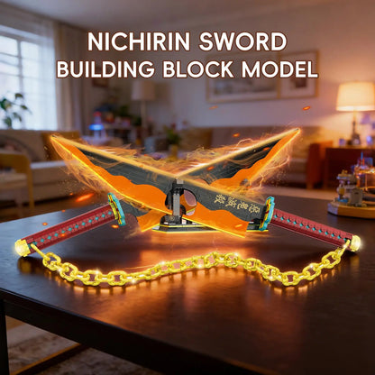 Demon Slayer Tengen Uzui Nichirin Swords Building Blocks Dual Blades with Chain Stand DIY Collectible Toy Gift for Anime Fans