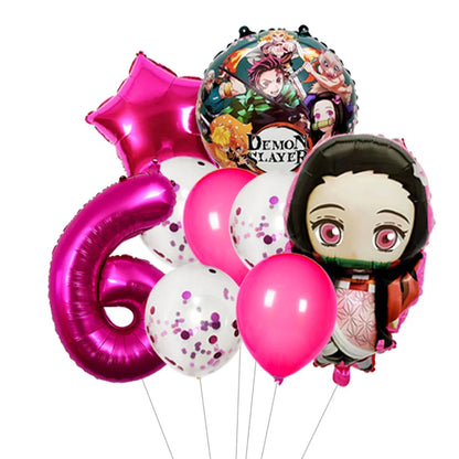 Demon Slayer Theme Tanjiro Kamado Theme Foil Balloons Set Latex Balloon Kids Birthday Party Decoration Number Balloon Globos