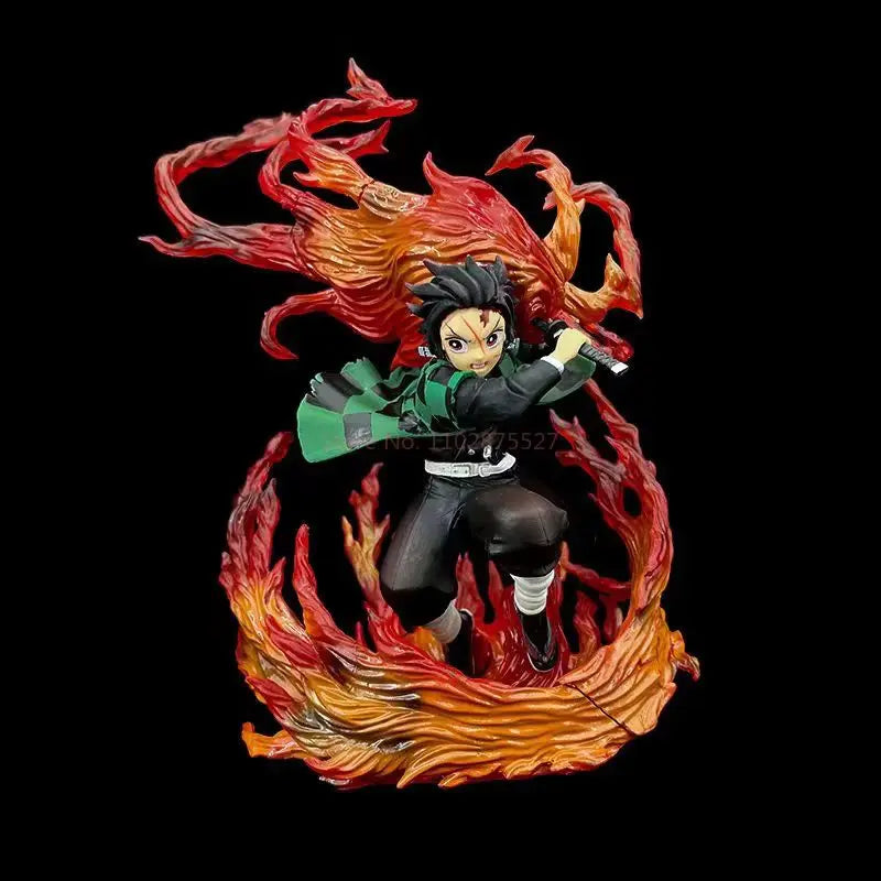 Demon Slayer 30cm Gk Statue Tanjirou Kamado Pvc Action Figure Fire Dragon Withled Light Anime Kimetsu No Yaiba Toys Figuras