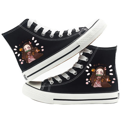 Anime Demon Slayer Canvas Shoes Casual Shoes High Top Sneaker Boys Girls Studebts Kawaii Hand-Painted Anime Shoes Birthday Gift