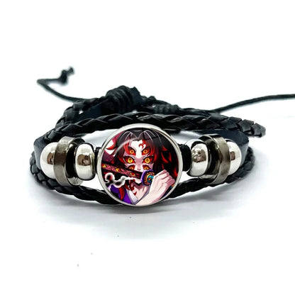 Kokushibo Anime Figure Leather Bracelets Cosplay Eyes Cartoon Horror Multilayer Braided Bracelets Bangles Handmade Jewelry Gifts