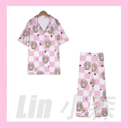 Anime Cosplay Homewear Demon Slayer Agatsuma Zenitsu Cute Pajama Set Demon Girl Pink Pattern Nightwear Loungewear Holiday Gift
