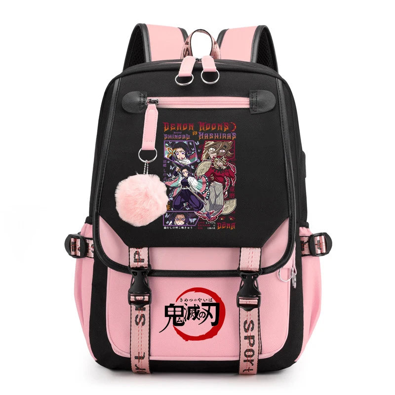 Demon Slayer Anime Print Backpack for Girls Casual School Bookbag Lightweight Teen Travel Rucksack