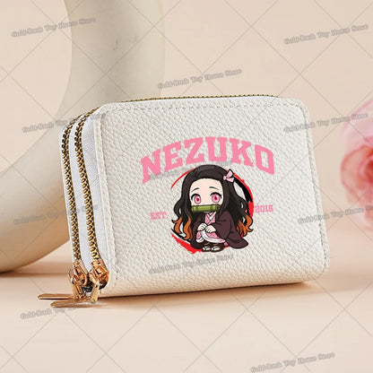 Demon Slayer Kamado Nezuko Women Short PU Wallet Tsuyuri Kanawo Kochou Shinobu ID Card Horders Multi-card Billfold Coin Purses